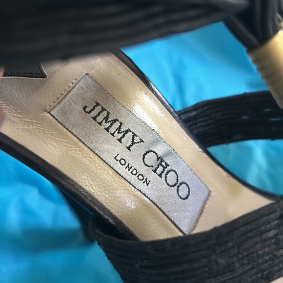 Jimmy Choo black high heel gladiator style with gold bands size 39 1/2 New - Picture 3 of 11